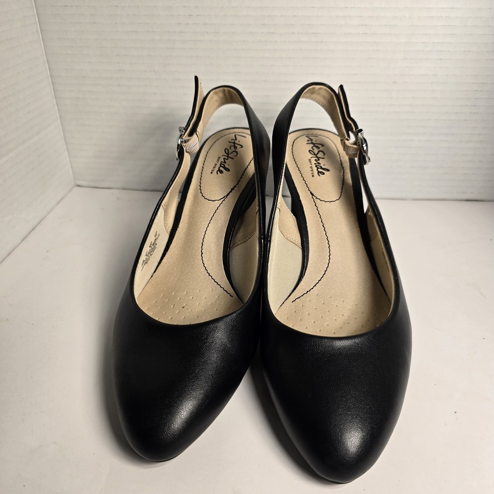 LifeStride Womens‎ Black Slingback Block Heel Pumps Shoes Size 10M